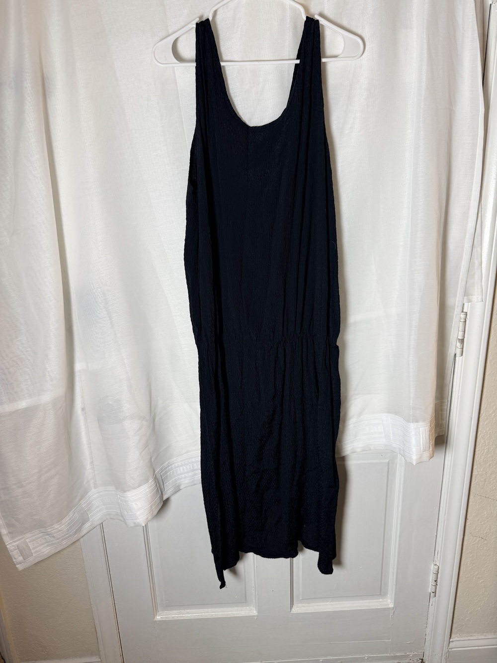Vintage FLAX Jeanne Engelhart Black Dress, Soft  Pleated Texture, Size L